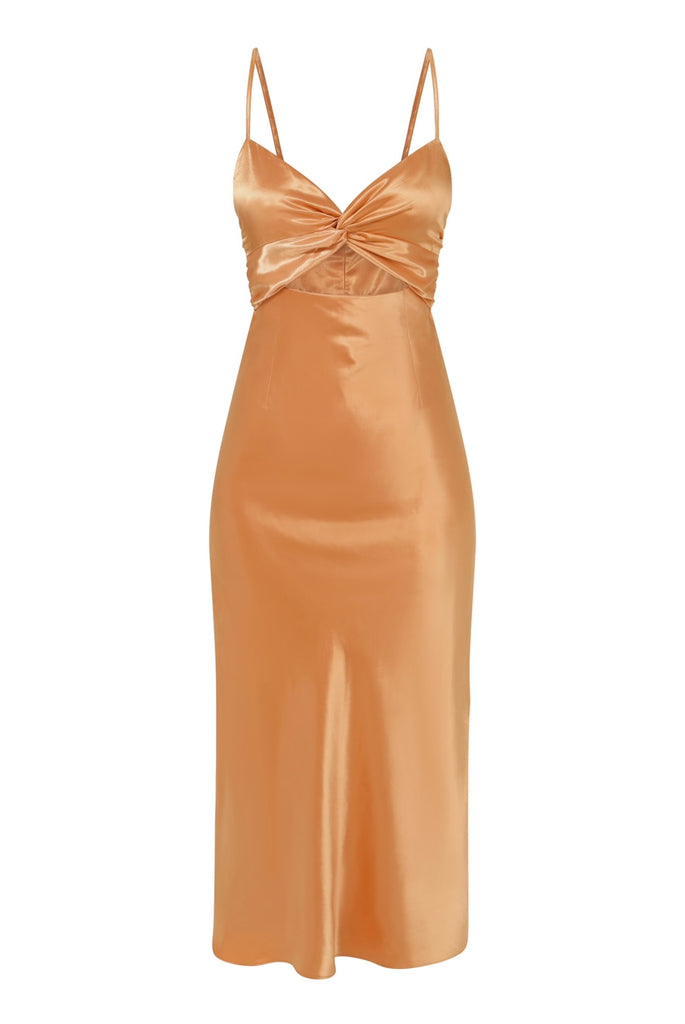 Orange Satin Midi Dress