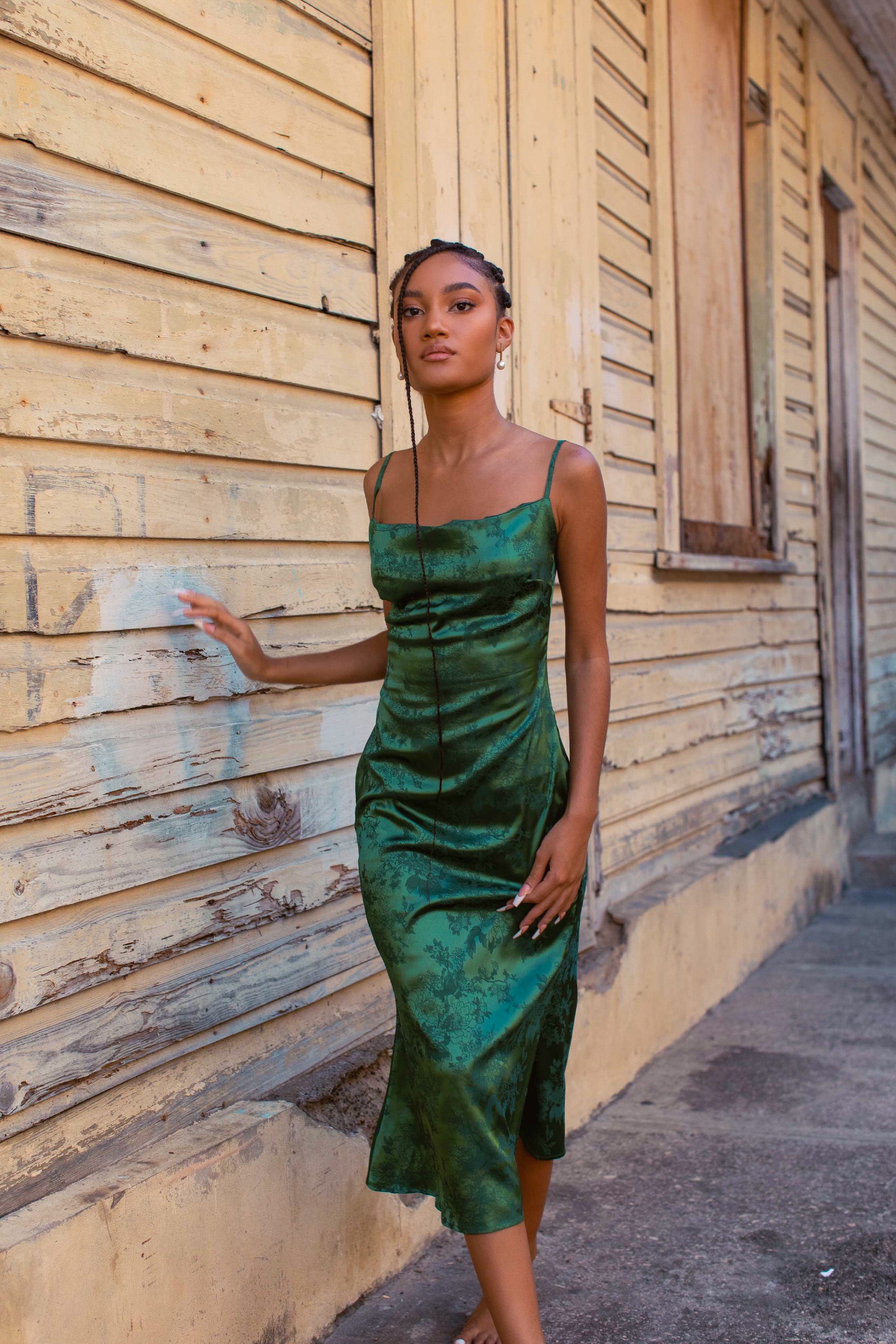 Green Satin Midi Dress | Satin Cami Midi Dress